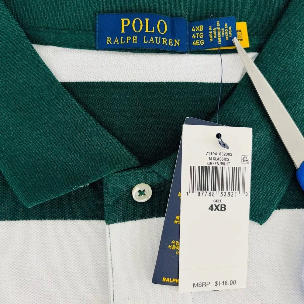 Polo Ralph Lauren Mens 4XB Green White Striped Big Pony Crest Polo Shirt NWT